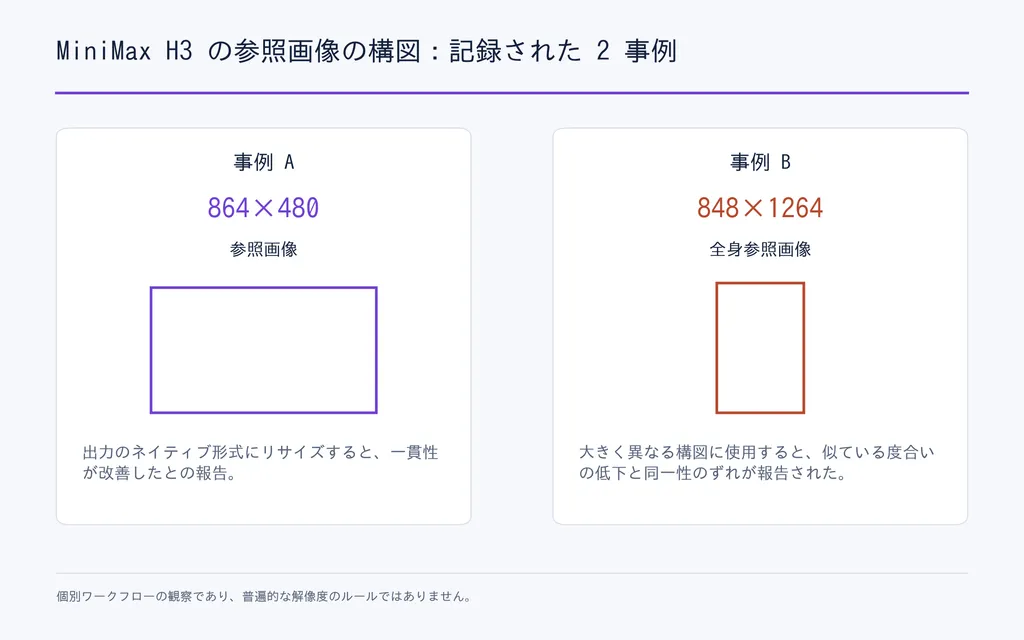 MiniMax H3 の参照画像の構図:記録された 2 事例