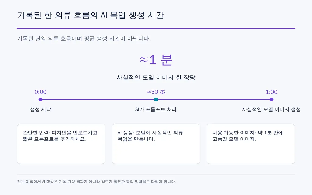 기록된 한 의류 흐름의 AI 목업 생성 시간