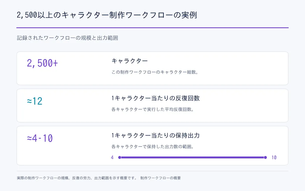2,500以上のキャラクター制作ワークフローの実例