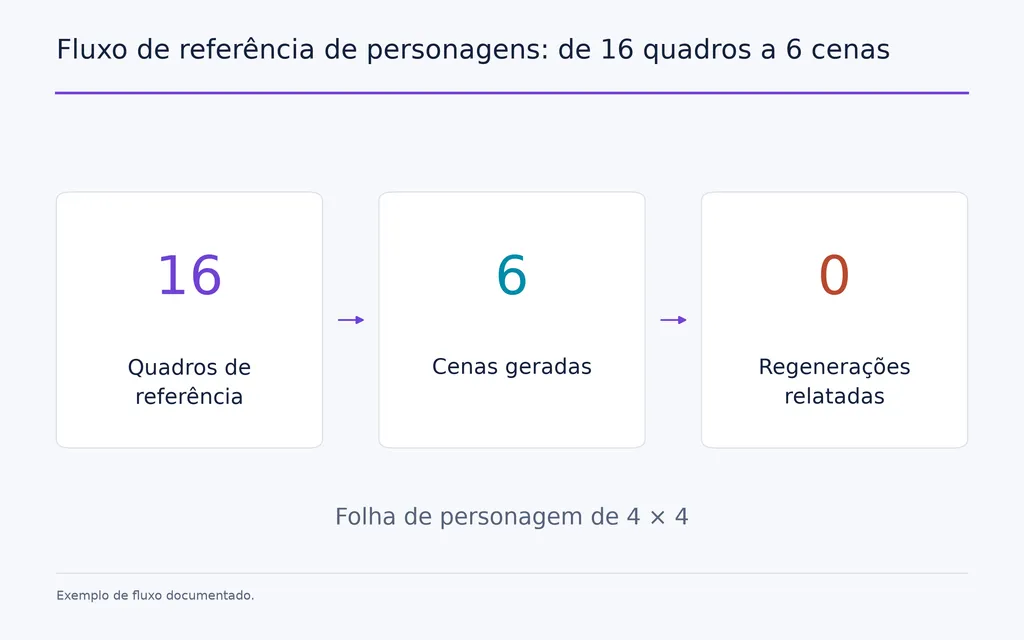 Fluxo de referência de personagens: de 16 quadros a 6 cenas