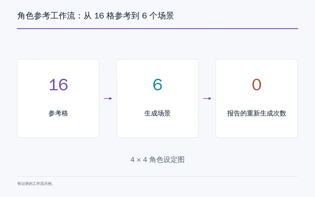 角色参考工作流:从 16 格参考到 6 个场景