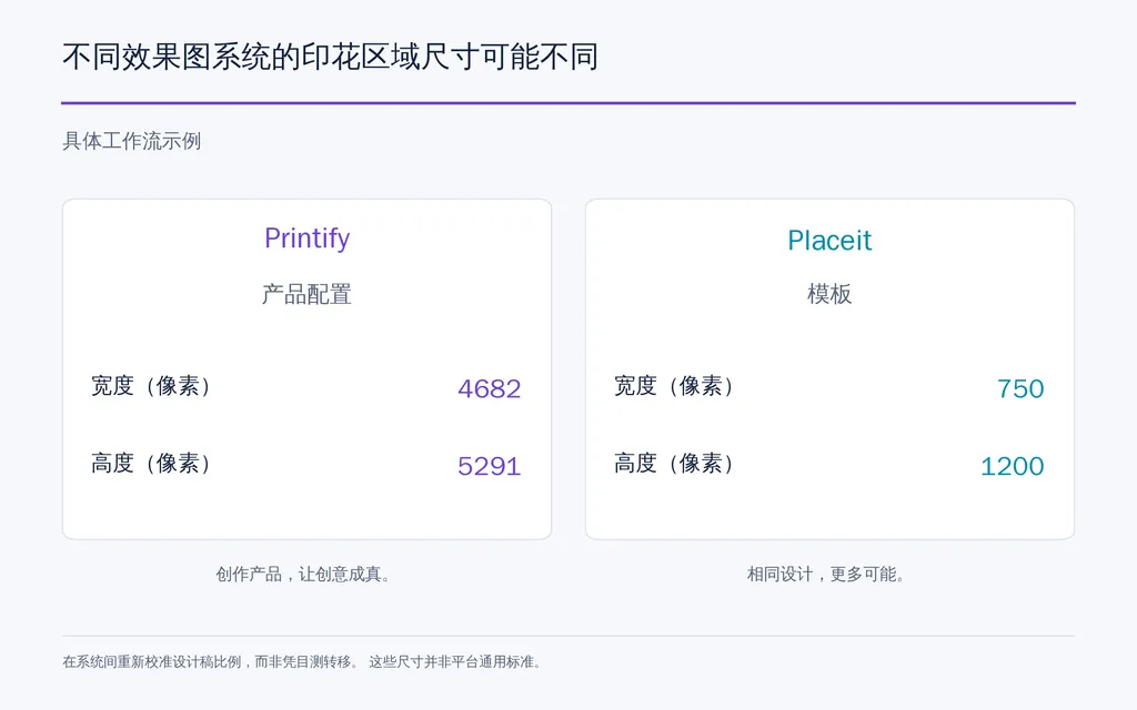 不同效果图系统的印花区域尺寸可能不同