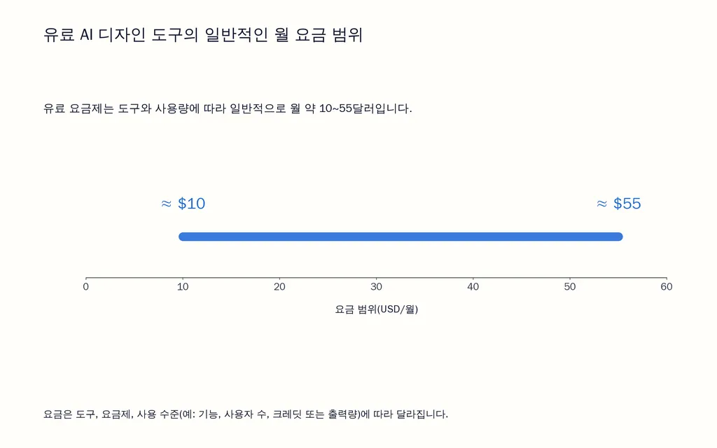 유료 AI 디자인 도구의 일반적인 월 요금 범위
