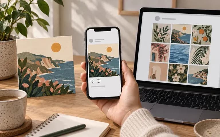 One design as a post, in a phone and in a grid
